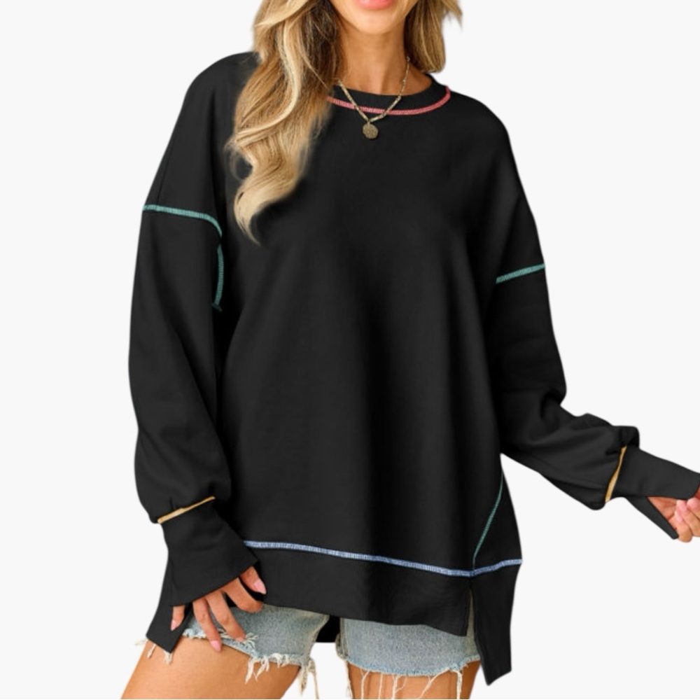 Black Sweatshirt with Colorful Stitching New